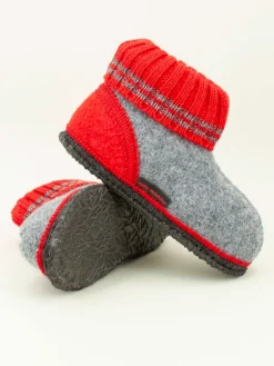Hausschuhe "Oetz Kinder" in Grau/ Rot