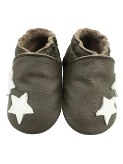 Hellbraune Baby-Lederschuhe, komfortable rutschfeste Sohle - Sternmuster