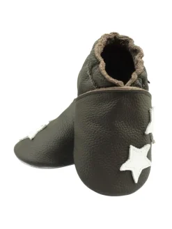Hellbraune Baby-Lederschuhe, komfortable rutschfeste Sohle - Sternmuster