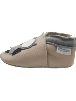 Hellrosa Baby-Leder-Laufschuhe, komfortabel mit rutschfester Sohle - Eulenmotiv