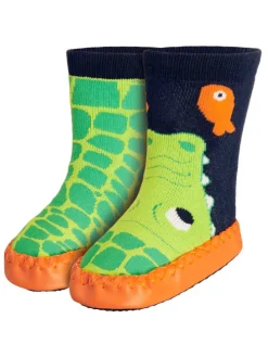 Hüttenschuh Krokodil in Marine/Grün