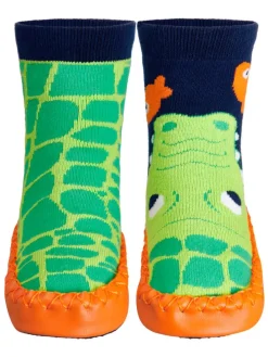 Hüttenschuh Krokodil in Marine/Grün