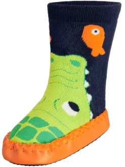 Hüttenschuh Krokodil in Marine/Grün