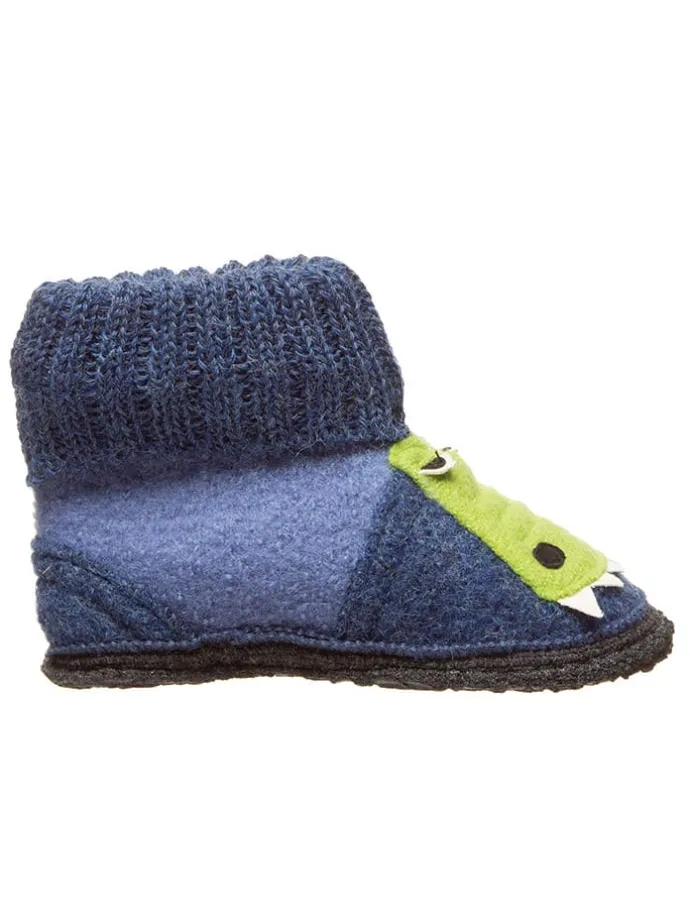 Hüttenschuhe "Krokodil" in Blau/ Hellgrün