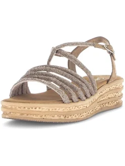 Keilsandaletten in Gold/ Hellbraun