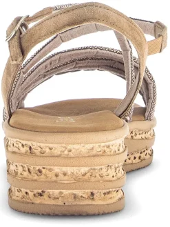 Keilsandaletten in Gold/ Hellbraun