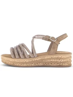 Keilsandaletten in Gold/ Hellbraun