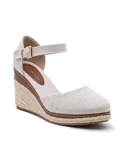 Keilsandaletten in Grau/ Beige