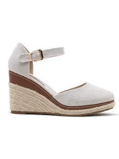 Keilsandaletten in Grau/ Beige