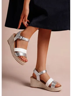 Keilsandaletten in Silber/ Weiß