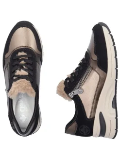 Keilsneakers in Schwarz/ Hellbraun