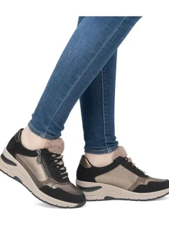 Keilsneakers in Schwarz/ Hellbraun