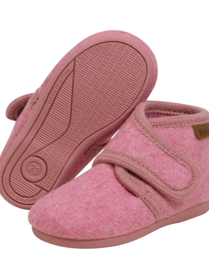 Kinder Hausschuh "Slippers Wool Hook and Loop" in Rosa
