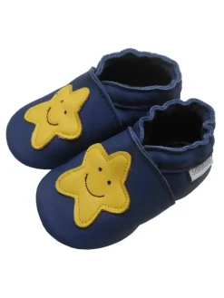 Königsblaue Baby-Leder-Laufschuhe, mit rutschfester Sohle - gelbem Sternenmuster