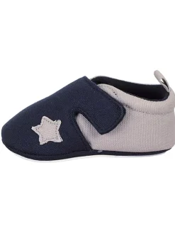 Krabbelschuhe in Dunkelblau/ Beige