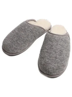 Lammfell-Pantoletten "Cosy Filz" in Grau