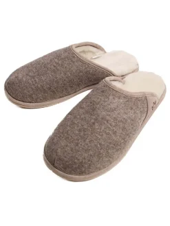 Lammfell-Pantoletten "Cosy Filz" in Braun