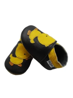 Leder Babyschuhe mit kleinem Entenmuster, rutschfeste Sohle, schwarz