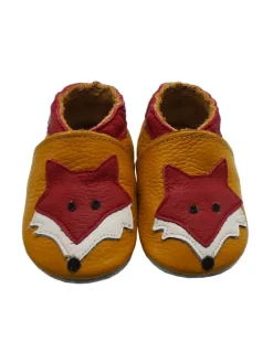 Leder Babyschuhe mit rotem Fuchsmuster, rutschfeste Sohle, sandfarben