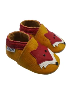 Leder Babyschuhe mit rotem Fuchsmuster, rutschfeste Sohle, sandfarben