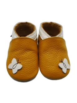 Leder Babyschuhe mit Schmetterlingsmuster, rutschfeste Sohle, sandgelb