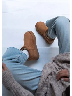 Leder-Ankle-Boots in Hellbraun