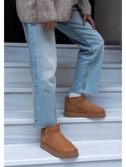 Leder-Ankle-Boots in Hellbraun