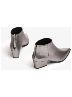 Leder-Ankle-Boots in Silber