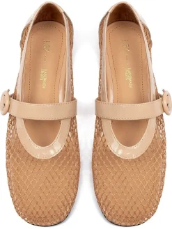 Leder-Ballerinas in Beige