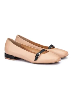 Leder-Ballerinas in Beige