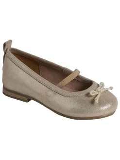 Leder-Ballerinas in Beige/ Gold