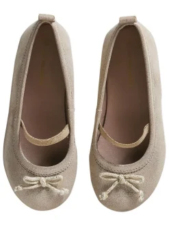 Leder-Ballerinas in Beige/ Gold