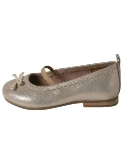 Leder-Ballerinas in Beige/ Gold