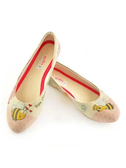 Leder-Ballerinas in Beige/ Bunt