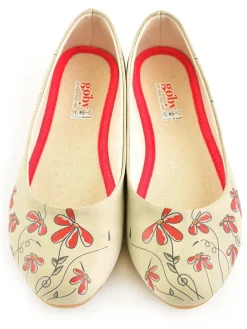Leder-Ballerinas in Beige/ Rot