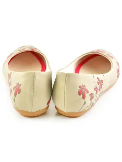 Leder-Ballerinas in Beige/ Rot