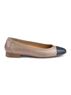 Leder-Ballerinas in Beige/ Dunkelblau