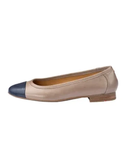Leder-Ballerinas in Beige/ Dunkelblau