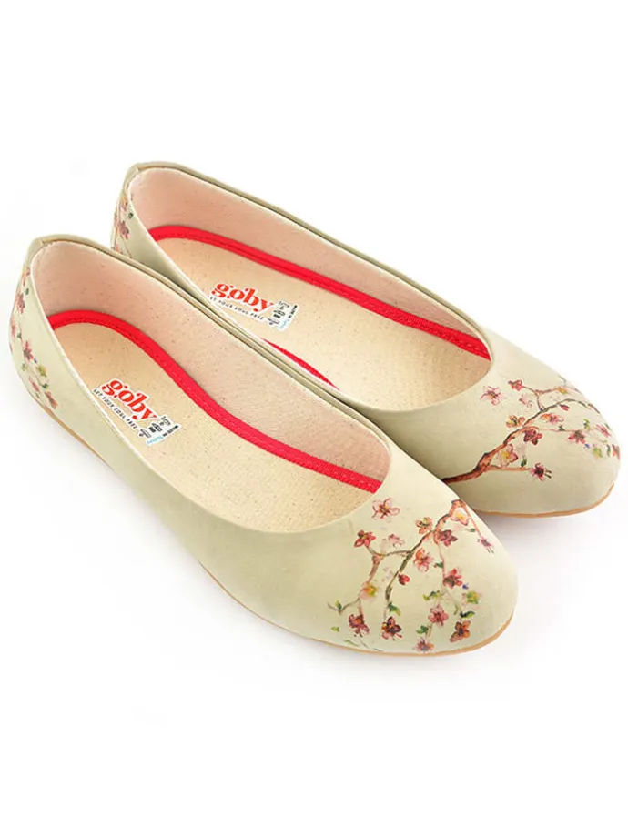 Leder-Ballerinas in Beige/ Rot