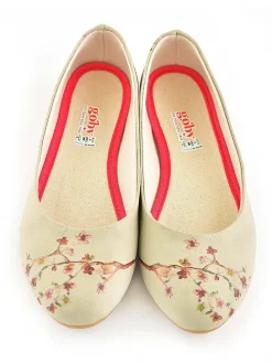 Leder-Ballerinas in Beige/ Rot