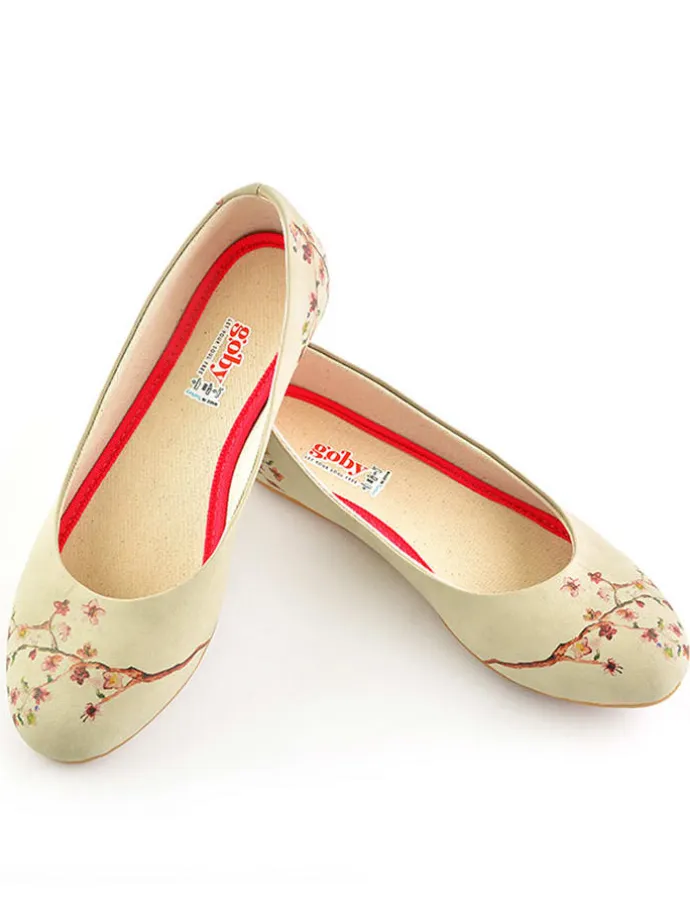 Leder-Ballerinas in Beige/ Rot