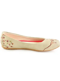 Leder-Ballerinas in Beige/ Rot