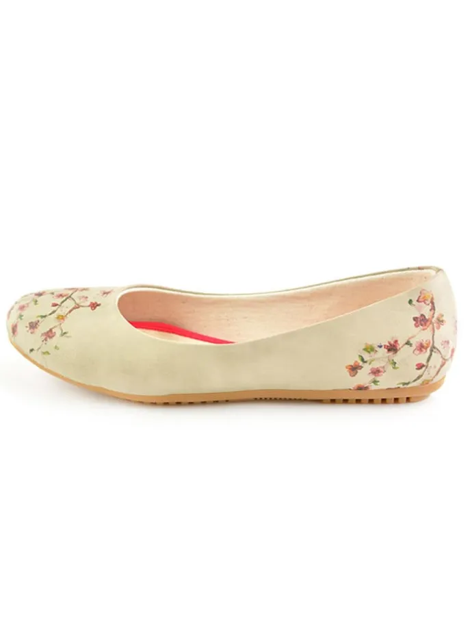 Leder-Ballerinas in Beige/ Rot