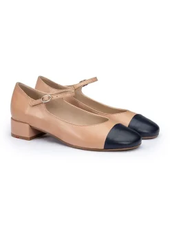 Leder-Ballerinas in Beige/ Dunkelblau