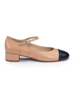 Leder-Ballerinas in Beige/ Dunkelblau