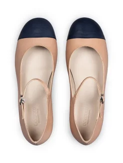 Leder-Ballerinas in Beige/ Dunkelblau