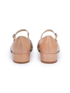 Leder-Ballerinas in Beige/ Dunkelblau