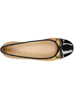 Leder-Ballerinas in Beige/ Schwarz