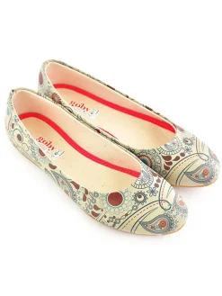 Leder-Ballerinas in Bunt/ Beige