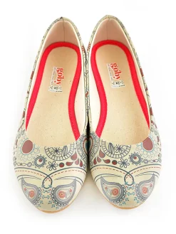 Leder-Ballerinas in Bunt/ Beige